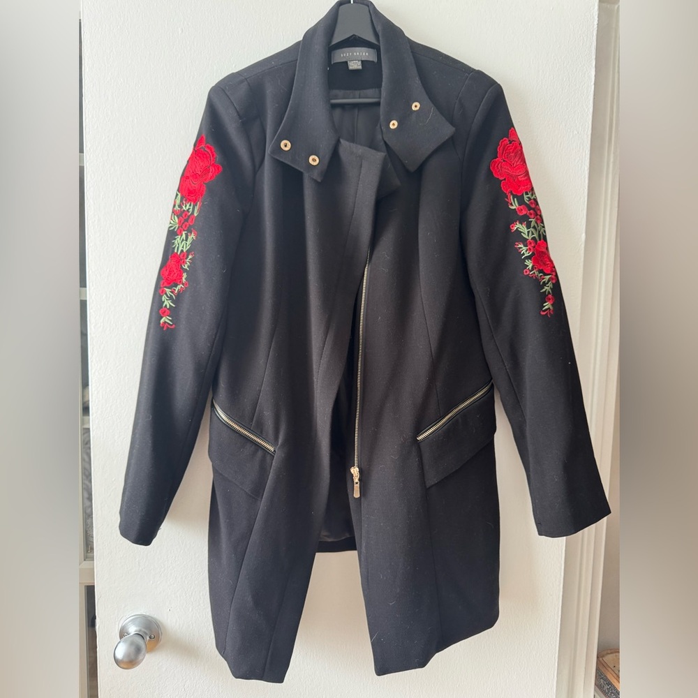 Stunning Jacket with Red Floral Embroidery